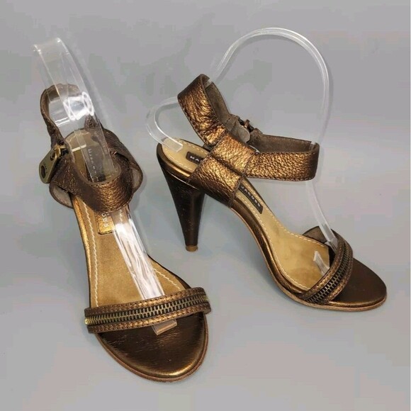 Marc by Marc Jacobs Punk Moto Heels 36 Bronze Leather Zipper Strap Alt Grunge Y2 - Picture 1 of 13